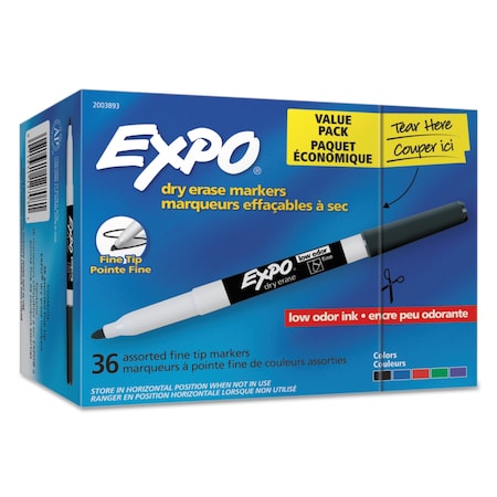 Expo Low-Odor Dry Erase Marker Office Pack, Fine Bullet Tip, Assorted, PK36 2003893